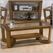 ADD TO YOUR SET: Jofran Ernie Cocktail Table with Glass Top and Casters in Elm