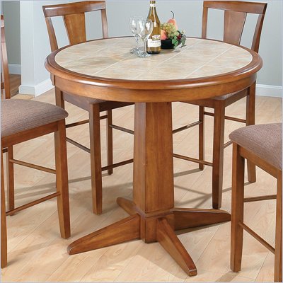 Jofran Round Counter Height Table in Saddle Brown Oak Finish