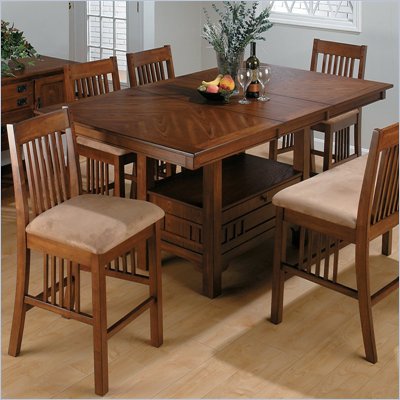 Jofran 5 Piece Mission Counter Height Dining Set in Saddle Brown Oak