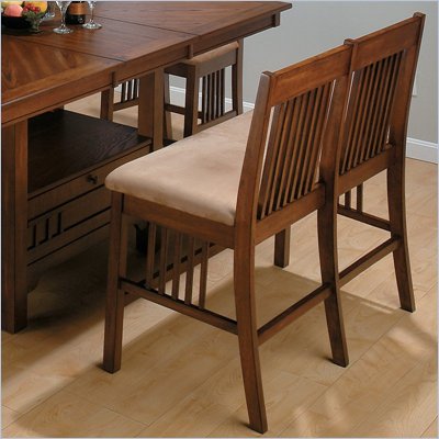 Jofran Counter Height Fabric Bench in Saddle Brown Oak Finish