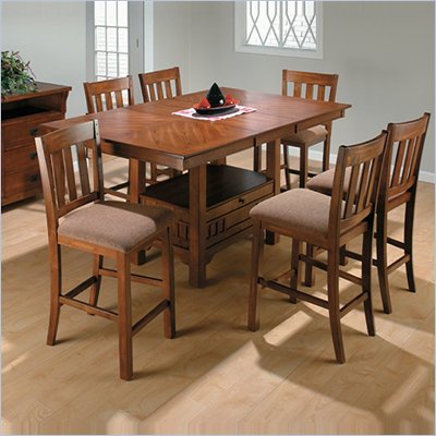 Jofran 7 Piece School House Counter Height Dining Set in Saddle Brown Oak