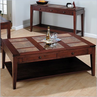 Jofran 711 Series Rectangular Tile Inlay Top Cocktail Table in Amaretto Finish