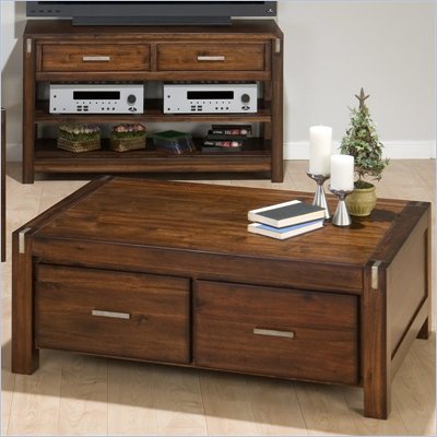 Jofran 4 Door Double Header Cocktail Table with Casters in Rustic Loft Finish