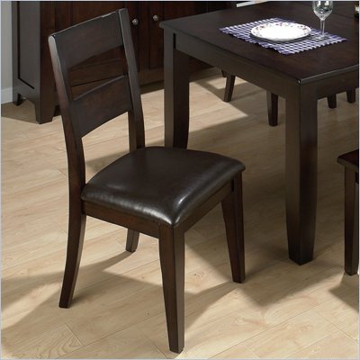Jofran Conventional Height 1 Rung LadderBack Vinyl Side Chair in Dark Wood Finish (Set of 2)