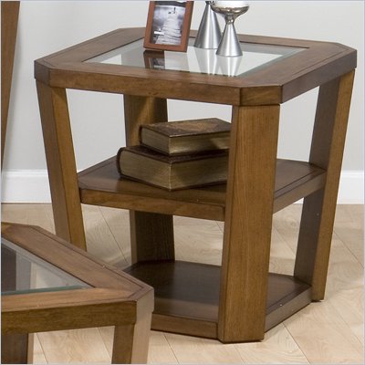 Jofran Ernie End Table with Glass Top in Elm