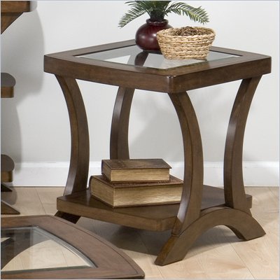 Jofran Kirstin End Table with Glass Top in Cherry