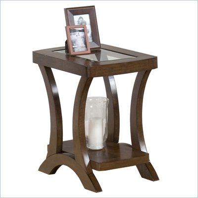 Jofran Kirstin Chairside Table with Glass Top in Cherry