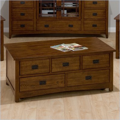 Jofran Mission Hill Rectangle Cocktail Table with Casters in Oak