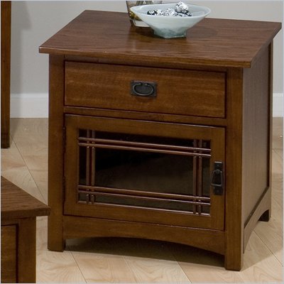 Jofran Mission Hill Square End Table with Drawer and Door in Oak