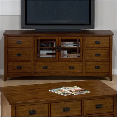Jofran Mission Hill TV Stand with 7 Drawers and 2 Doors in Oak
