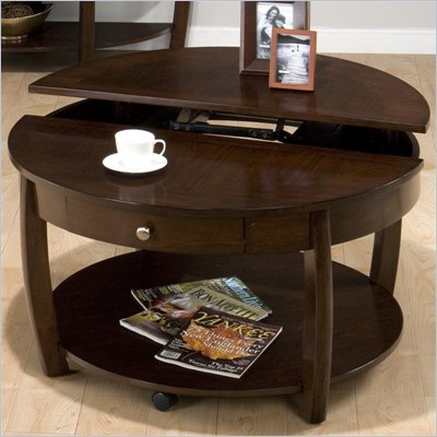 Jofran Riverside Round Lift-Top Cocktail Table in Brown Walnut