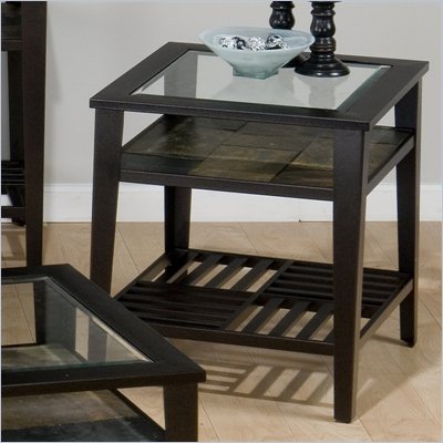 Jofran Sherman End Table with Tempered Glass in Stone