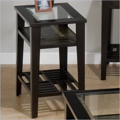 Jofran Sherman Chairside Table with Tempered Glass in Stone