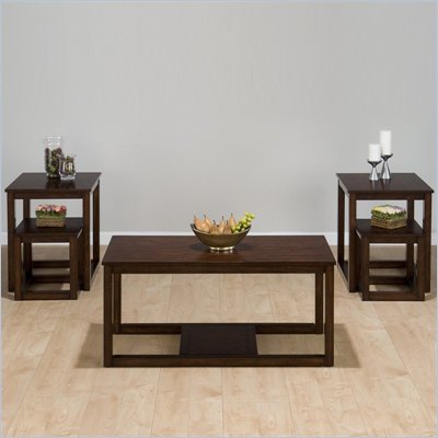 Jofran Suave Wood Top Cocktail Table 5 Piece Set in Cherry