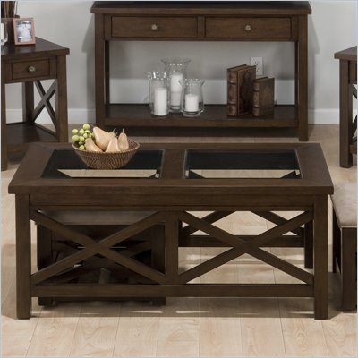 Jofran Xavier Coffee Table with 2 Nesting Ottomans in Birch