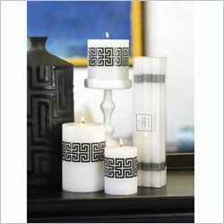 Zodax Modern Chic Unscented Formal Candles White With Black Greek Key Pattern