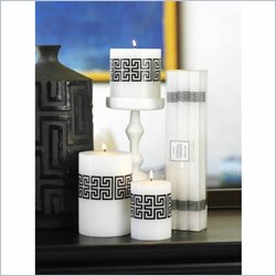 Zodax Modern Chic Greek Key Solid Lightly Scented Candle with Black Pattern