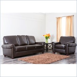 Abbyson Living Surrey Top Grain Leather Sofa and Chair Set Furniture Living Room Sofa Sets Abbyson Living 352869