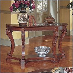 Steve Silver Canterbury Etched Glass Cherry Sofa Table, Etched Glass