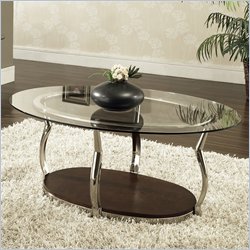 Steve Silver Abagail Oval Glass Top Cocktail Table in Chrome and Espresso Finish Best Price