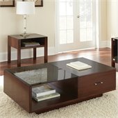 Steve Silver Company Lamar Modern Cocktail Table in Cherry with Glass Insert Top