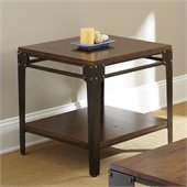 Steve Silver Company Barrett Square End Table in Distressed Tobacco and Antiqued Metal
