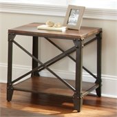 Steve Silver Company Winston Square End Table in Distressed Tobacco and Antiqued Metal