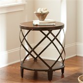 Steve Silver Company Winston Round End Table in Distressed Tobacco and Antiqued Metal
