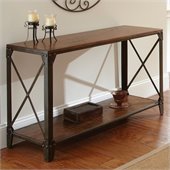 Steve Silver Company Winston Sofa Table in Distressed Tobacco and Antiqued Metal