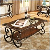 Steve Silver Company Hayward Cocktail Table in Cherry with Glass Top