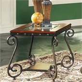 Steve Silver Company Ellery Metal and Ash Veneers End Table with Inset Glass Top