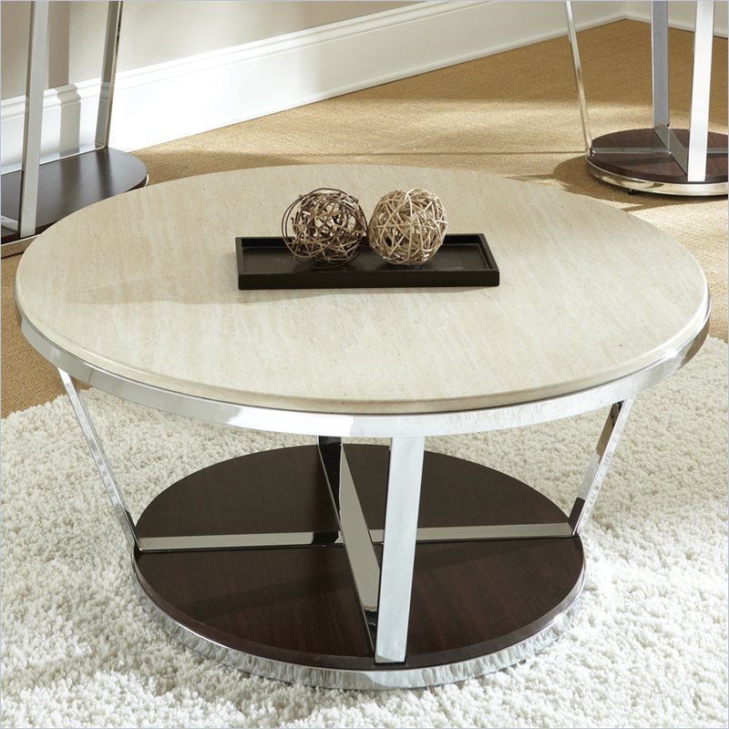 Steve Silver Company Bosco Faux Marble Round Cocktail Table with Casters in Espresso