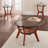 Steve Silver Company Saxony 3 Pack Coctail and End Tables Set in Cherry with Glass Top