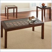 Steve Silver Company Dixon 3 Pack Glass Top Cocktail and End Tables Set in Cherry