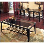 Steve Silver Company Emery 3 Pack Black Metal Cocktail and End Tables Set with Glass Top