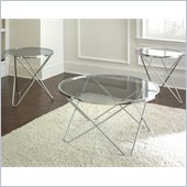 Steve Silver Company Matrix 3 Pack Chrome Cocktail and End Tables Set with Glass Top