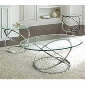 Steve Silver Company Orion 3 Pack Chrome Cocktail and End Tables Set with Glass Top