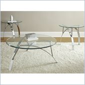 Steve Silver Company Xavier 3 Pack Chrome Round Cocktail and End Tables Set with Glass Top