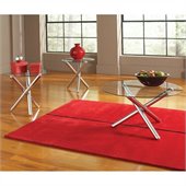 Steve Silver Company Riviera 3 Pack Round Chrome Cocktail and End Tables Set with Glass Top