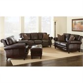 Steve Silver Company Chateau 4 Piece Leather Sofa Set in Antique Chocolate Brown