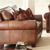 Steve Silver Company Silverado Leather Loveseat in Caramel Brown with Two Accent Pillows