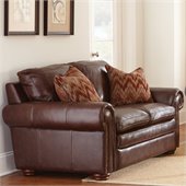 Steve Silver Company Yosemite Leather Loveseat in Chestnut with Two Accent Pillows
