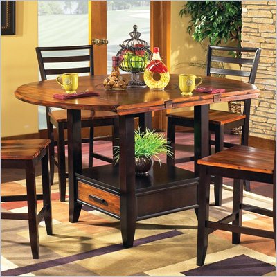Steve Silver Company Abaco Drop Leaf Counter Height Storage Dining Table in Acacia Finish