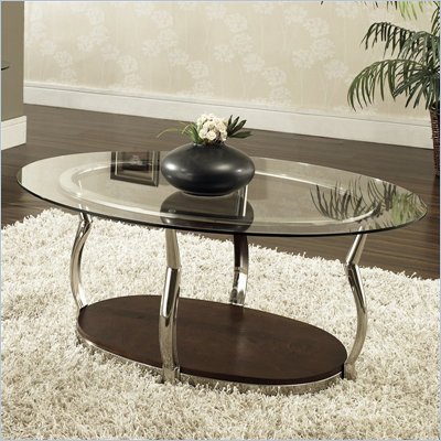 Steve Silver Company Abagail Oval Glass Top Cocktail Table in Chrome and Espresso Finish