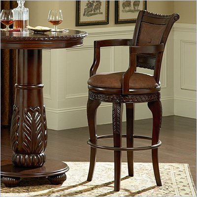Steve Silver Company Antoinette Bicast Leather Swivel Bar Stool in Cherry Finish