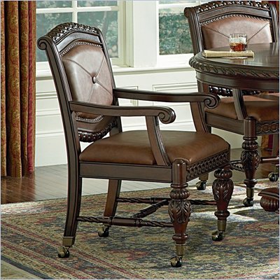 Steve Silver Company Antoinette Bicast Leather Formal Dining Arm Chair in Cherry Finish