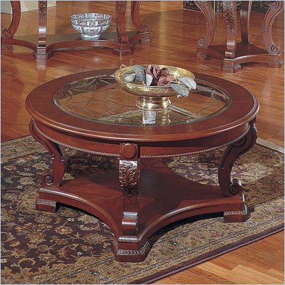Steve Silver Company Canterbury Etched Glass Cherry Coffee Table