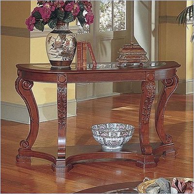 Steve Silver Company Canterbury Etched Glass Cherry Sofa Table Etched Glass