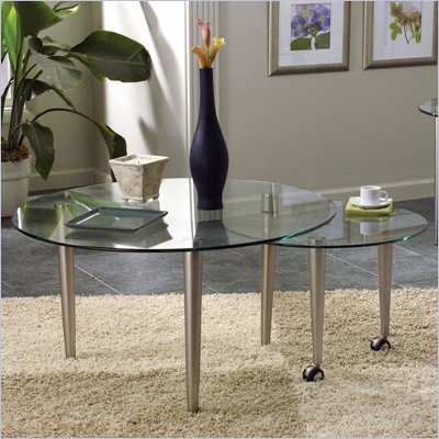 Steve Silver Company Galaxy Round Glass Top Coffee Table in Champagne Finish