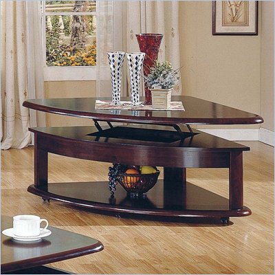 Steve Silver Company Lidya Cherry Corner Wedge Lift-Top Cocktail Table with Casters